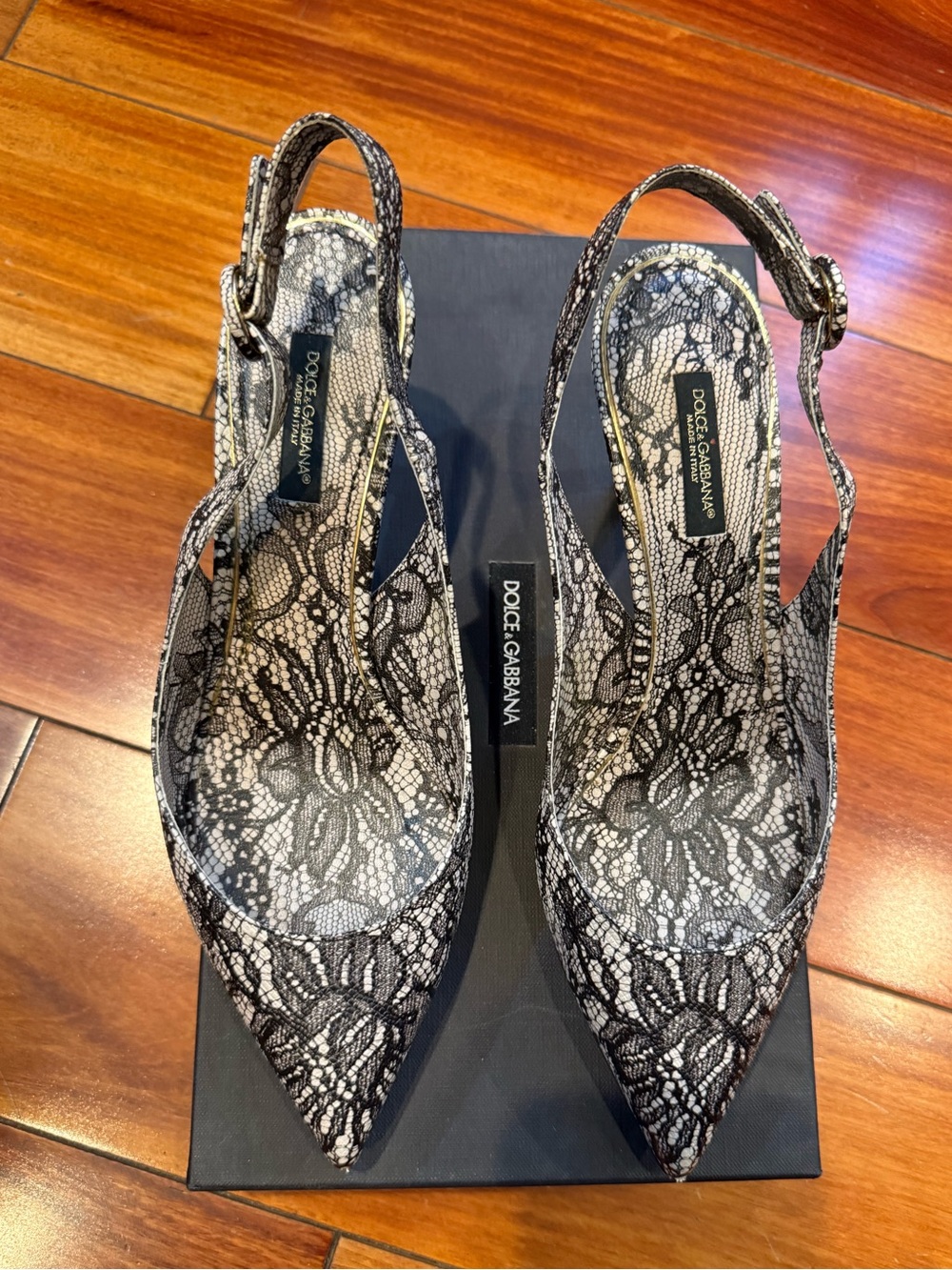 Dolce & Gabbana Black Lace Slingback Pointed-Toe Heels + Dust Bag + Box - Picture 1 of 9
